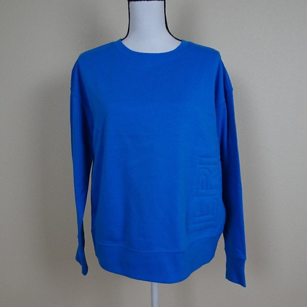 Ralph Lauren Logo Pullover Top Womens Size S Blue Long Sleeve French Terry